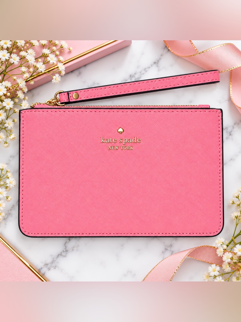 Kate Spade Pink Saffiano Leather Wristlet Clutch